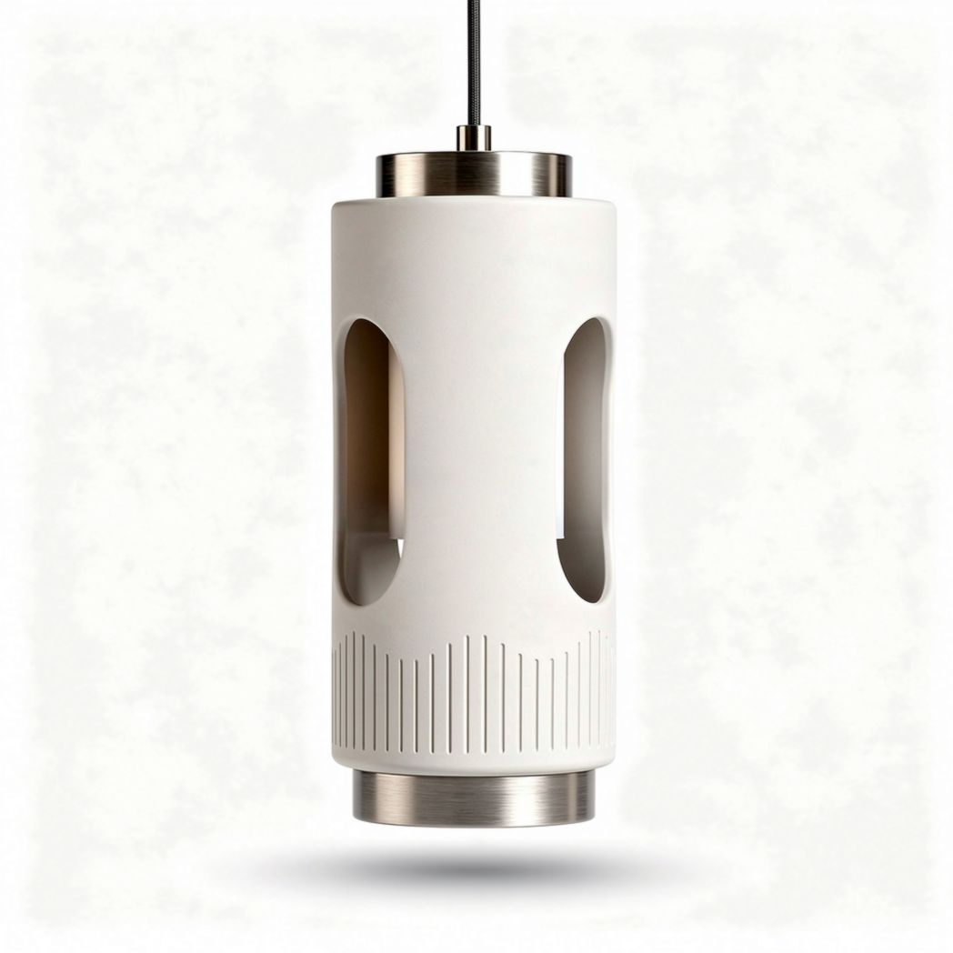 Lampadario moderno in ceramica bianca con dettagli in metallo 20 x 10 x 10cm