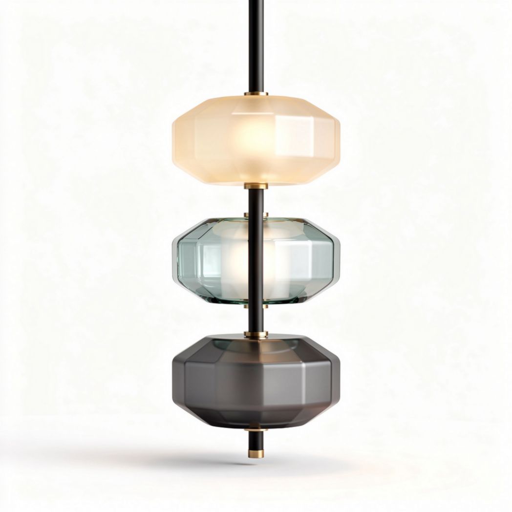 Lampadario a sospensione in vetro colorato con struttura in metallo 20 x 20 x 60cm