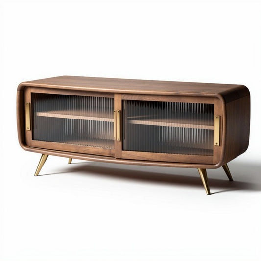 Mobiletto televisore in legno massello di noce con ante in vetro 120 x 40 x 50cm
