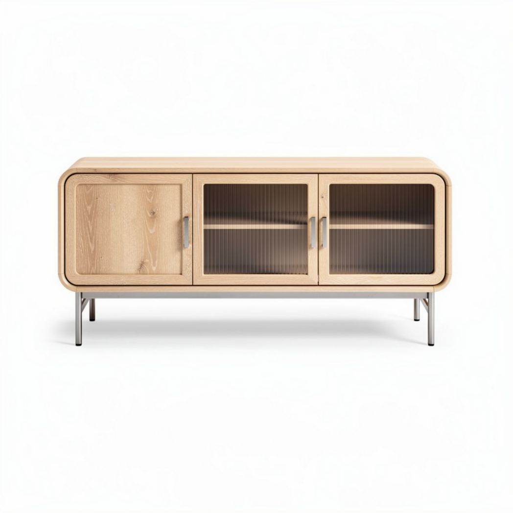 Mobiletto in legno di pino con ante in vetro 150 x 40 x 50cm