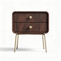 Comodino in legno scuro con due cassetti e gambe in metallo dorato 40 x 40 x 60cm