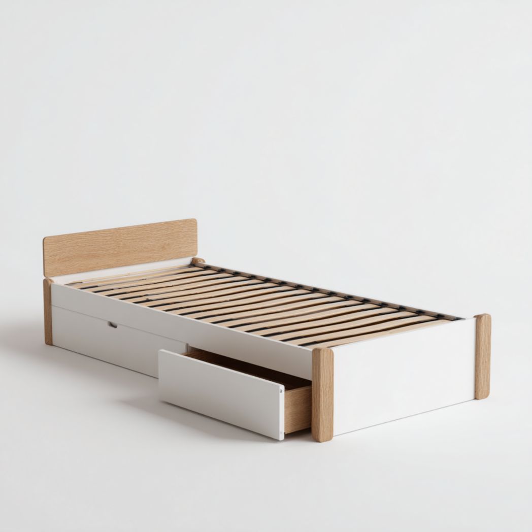 Letto singolo con testata imbottita e struttura in legno 190 x 90 x 40cm