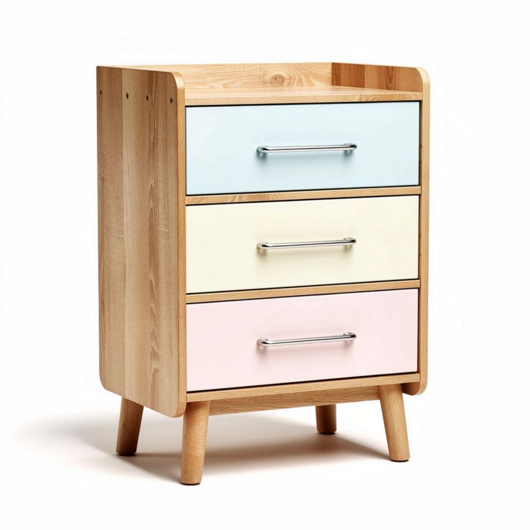 Mobiletto in legno con 3 cassetti color pastello 40 x 30 x 70cm