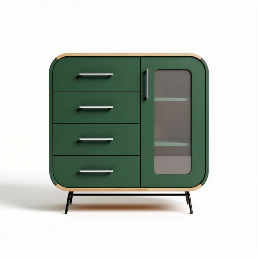 Mobiletto green con 4 cassetti e porta in vetro dimensioni 80 x 40 x 90cm