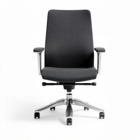 Sedia ergonomica in tessuto grigio con base in alluminio dimensioni 45 x 60 x 110cm